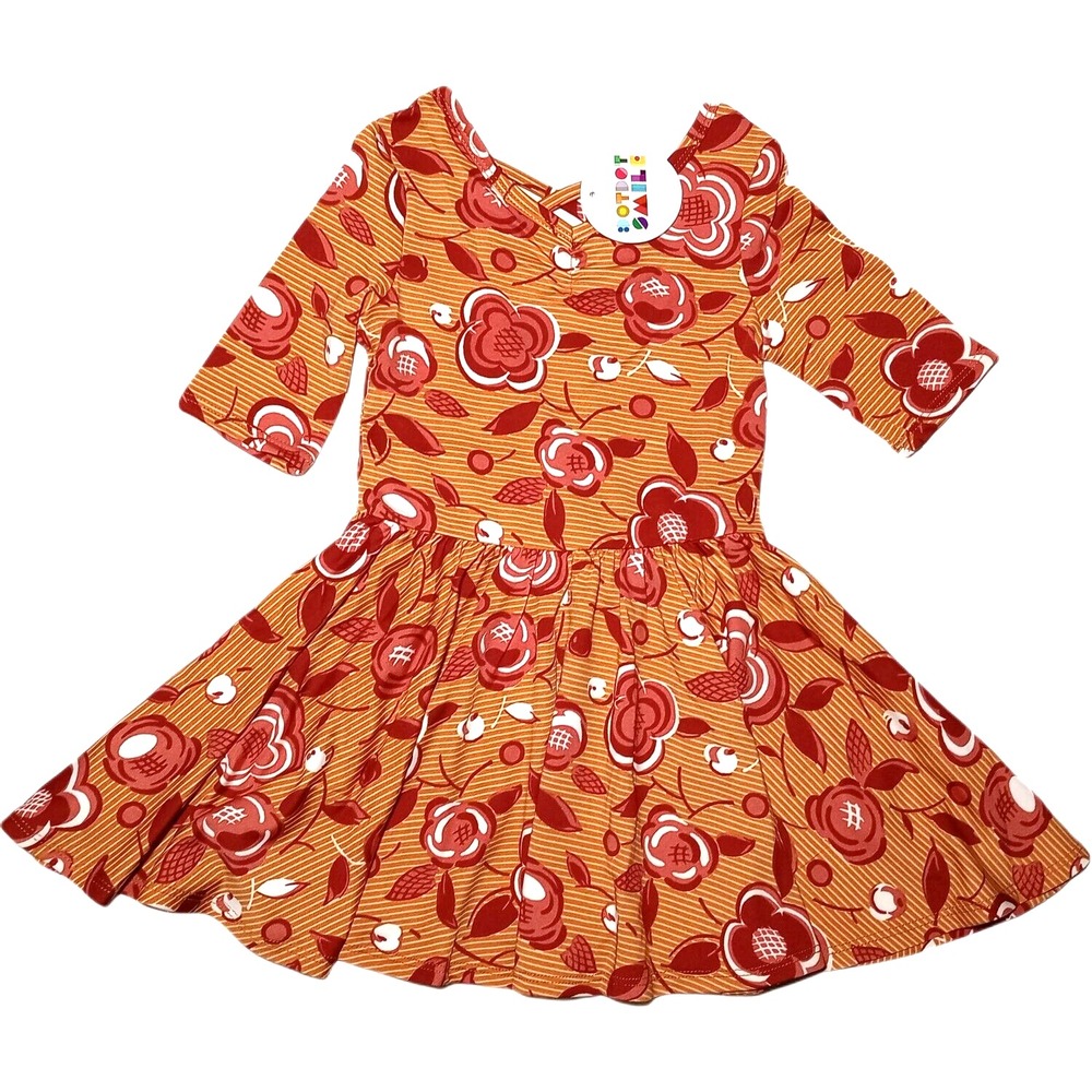 Dot Smile Girls‎ 18 24 Mos Mocha Floral Ballerina Dress Stripe Lines 3/4 Sleeve